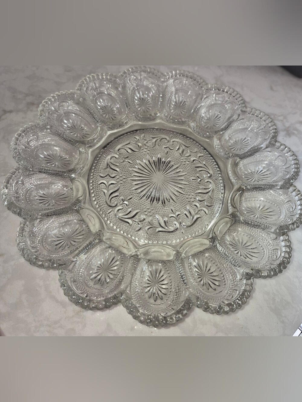 Vintage Clear Pressed Glass Deviled Egg/Oyster Serving Plate - Picture 3 of 7